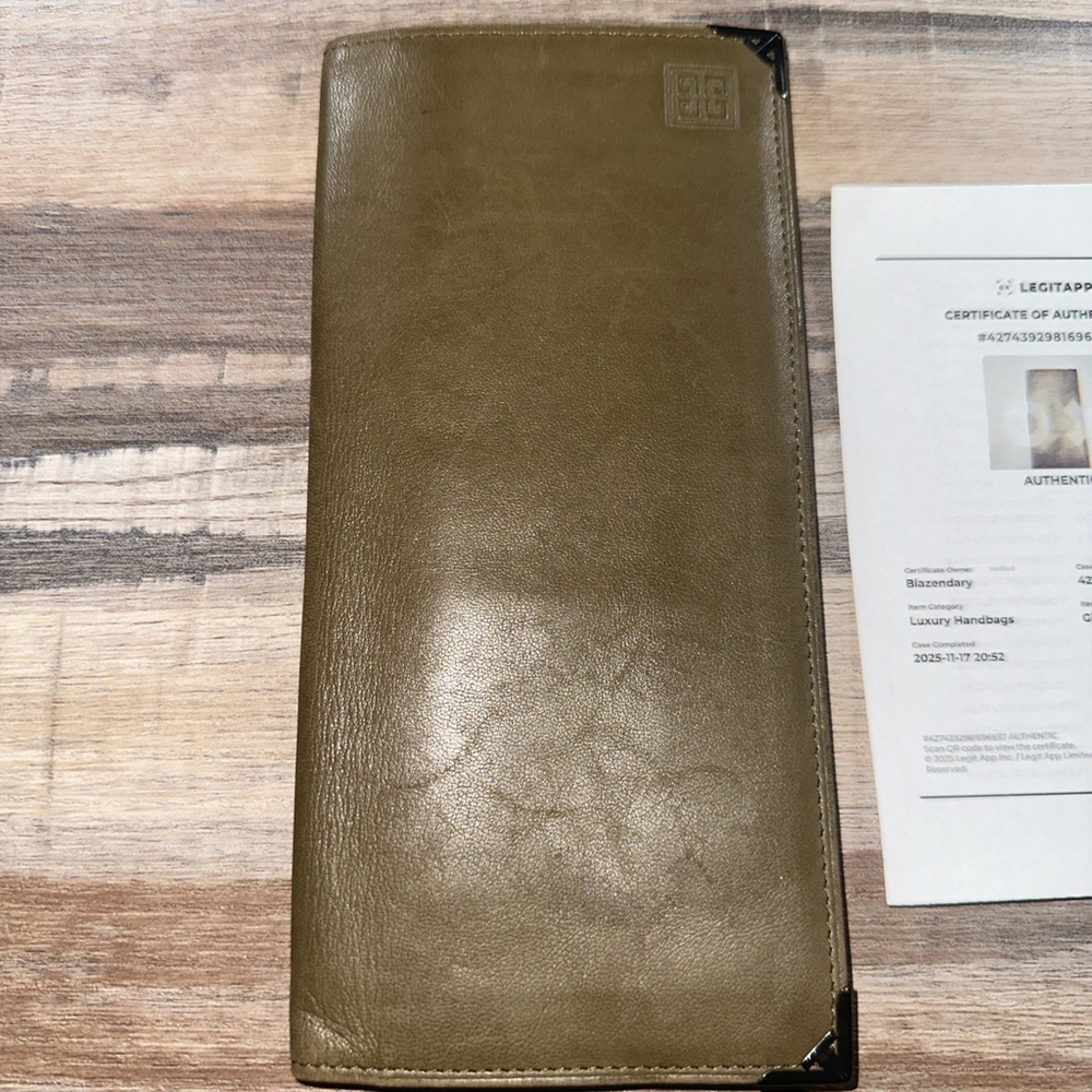 Givenchy Olive Green Long Leather Wallet